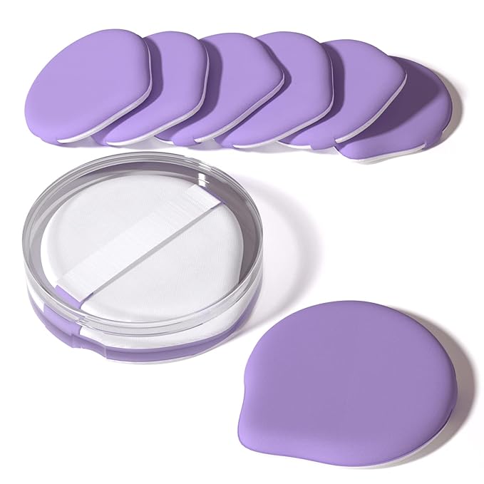 MOHOPE 8Pcs Air Cushion Makeup Puffs for Foundation with Portable Box, No Latex Blending Sponge for Liquid, Cream, Foundation and Powder, Teardrop Powder Puff, Purple-BrightBean Baby