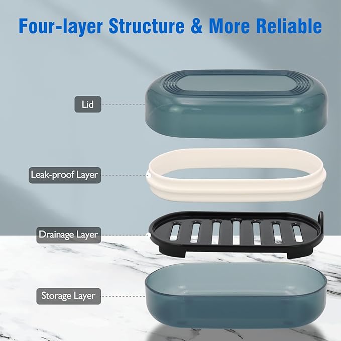 Travel Soap Container, Soap Dish with Lid, Travel Soap Box with Removable Draining Layer, Portable Soap Case for Traveling, Camping, Gym (Blue Style A)-BrightBean Baby