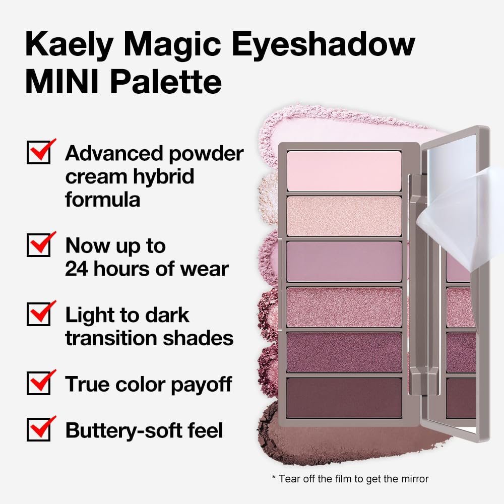 Kaely 6 Colors Mini Rose Pink Eye Shadow Palette Makeup, Mauve Plum Matte Shimmer Eyeshadow Palette for Older Women Highly Pigmented Waterproof, paleta de sombras de ojos, Vegan & Cruelty-free, 04-BrightBean Baby