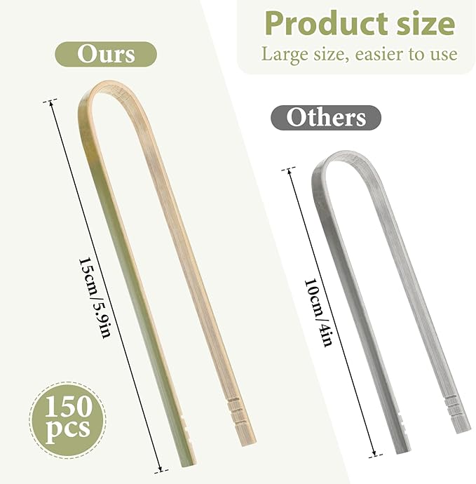 150 Pcs Bamboo Tongs Mini Tongs 5.9 Inch Long Disposable Wooden Tong Cooking Utensils for Toaster Charcuterie Catering Buffet Serving Food Home Use