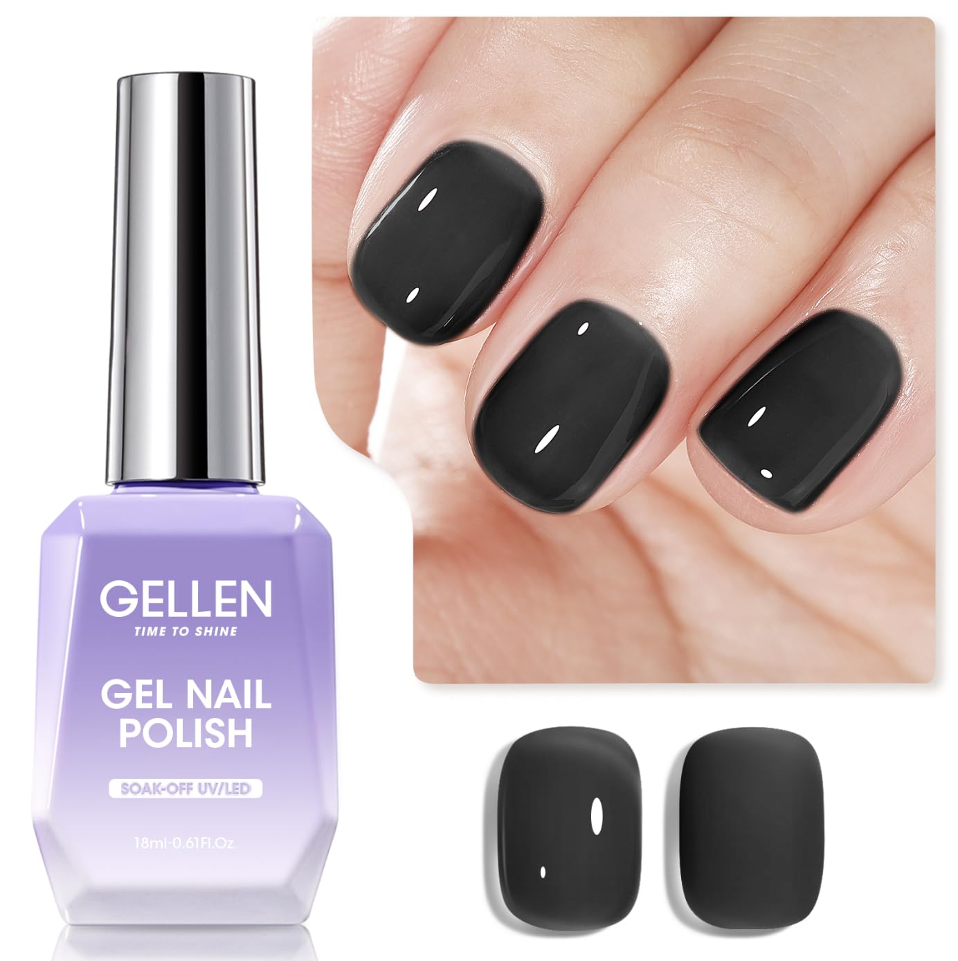 Gellen Black Gel Nail Polish 18ML 1Pc Sheer Classic Black Gel Polish Soak off UV Light Translucent Nail Polish Salon DIY Nail Art Manicure at Home Christmas Gifts, 0.61 Fl Oz-BrightBean Baby