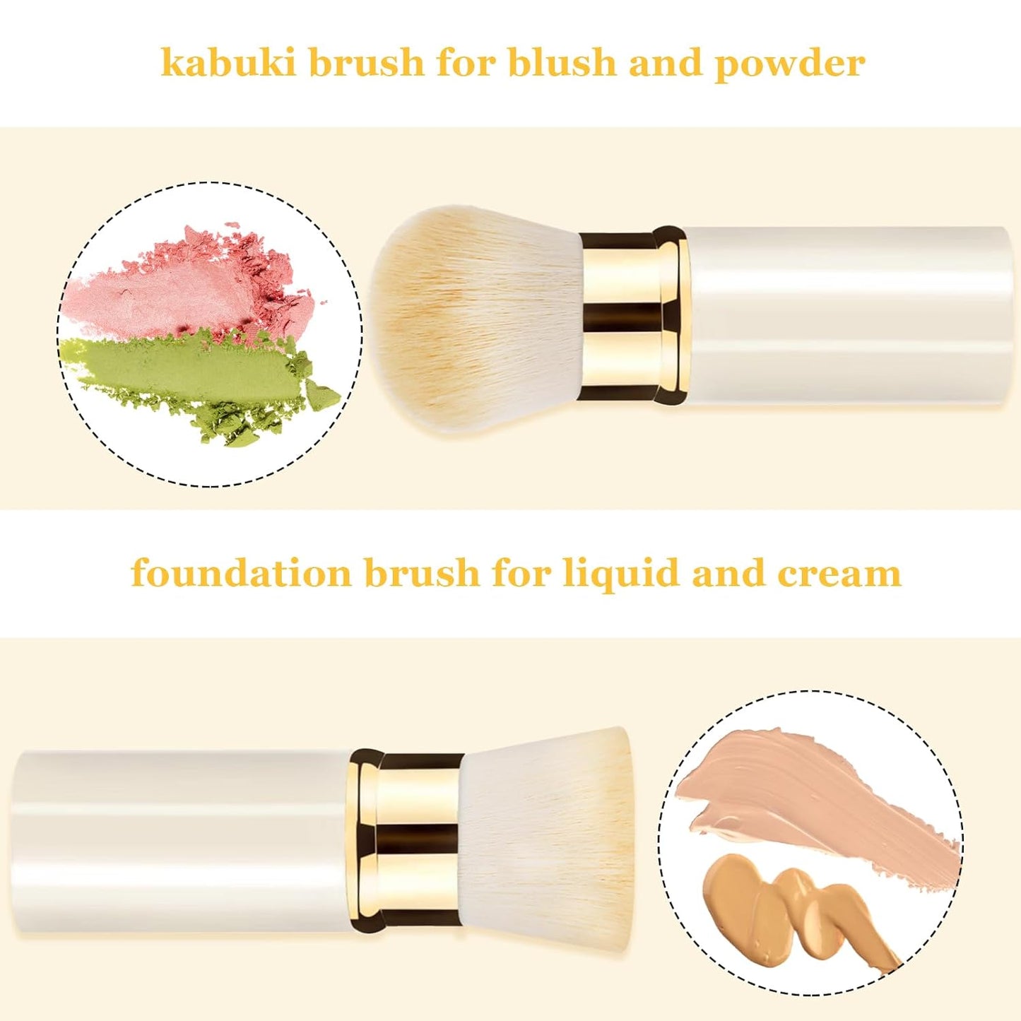Retractable Kabuki Makeup Brush 2 Pack, Travel Powder Foundation Makeup Brush Face Blush Brushes for Blending Liquid, Blush, Bronzer, Buffing, Sunscreen,Flawless Cosmetics-BrightBean Baby