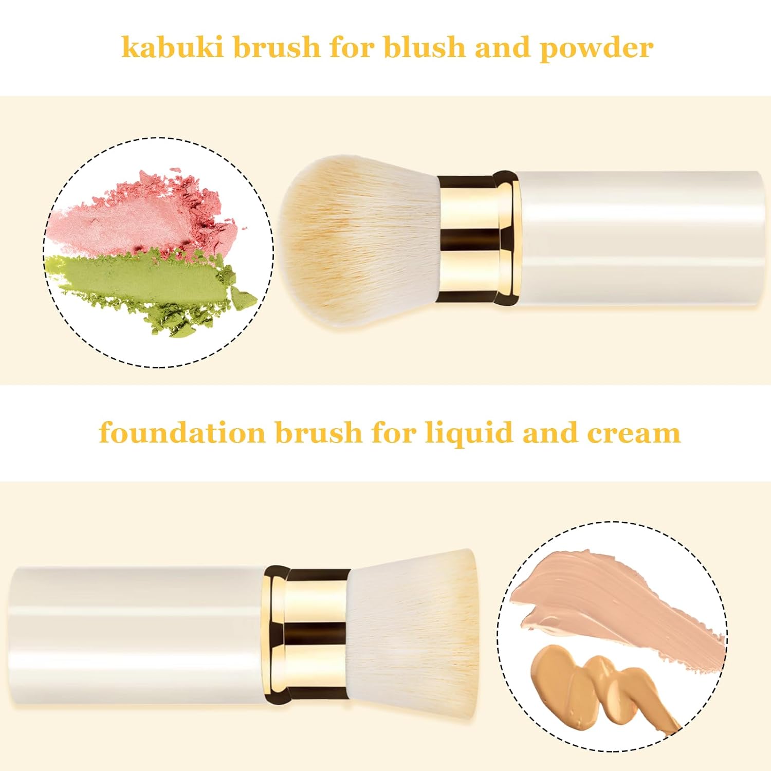Retractable Kabuki Makeup Brush 2 Pack, Travel Powder Foundation Makeup Brush Face Blush Brushes for Blending Liquid, Blush, Bronzer, Buffing, Sunscreen,Flawless Cosmetics-BrightBean Baby