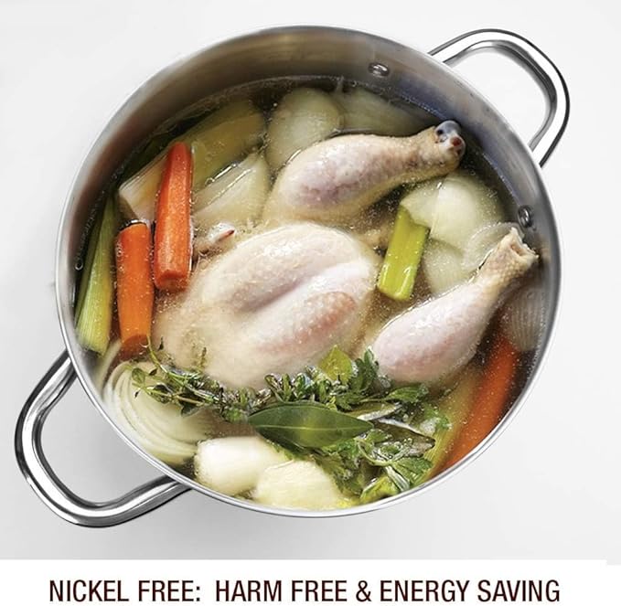 HOMICHEF 10 Quart Stock Pot With Glass Lid - Nickel Free Stainless Steel 10 Qt Pots With Handle - Mirror Polished StockPot 10 Quart - Induction Cooking Pots With Lid - Healthy Soup Pot