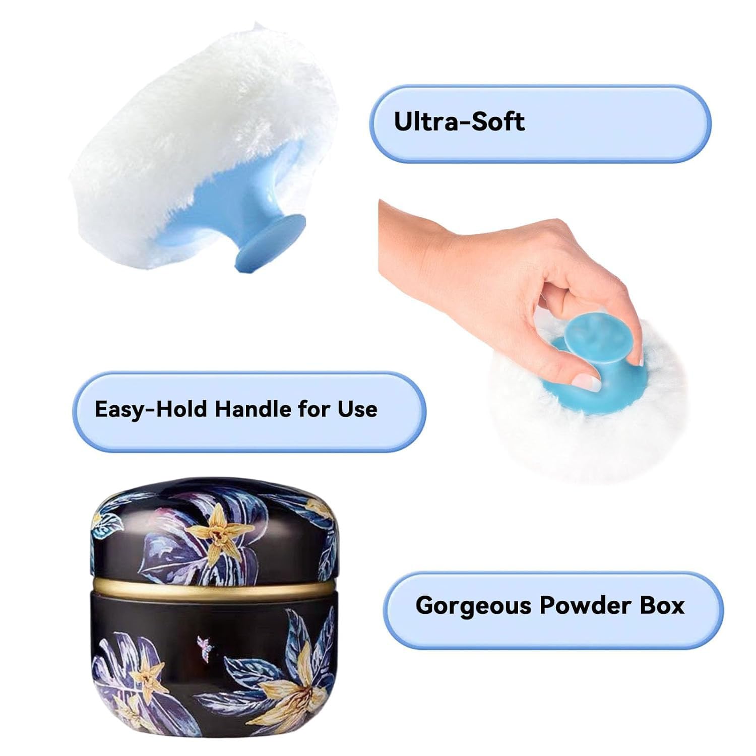 Body Powder Puff and Container, 3.35" Portable Dusting Powder Container with Soft Puff Loose Powder Case Box Jar with Lids for Baby Women Home and Travel Use-BrightBean Baby