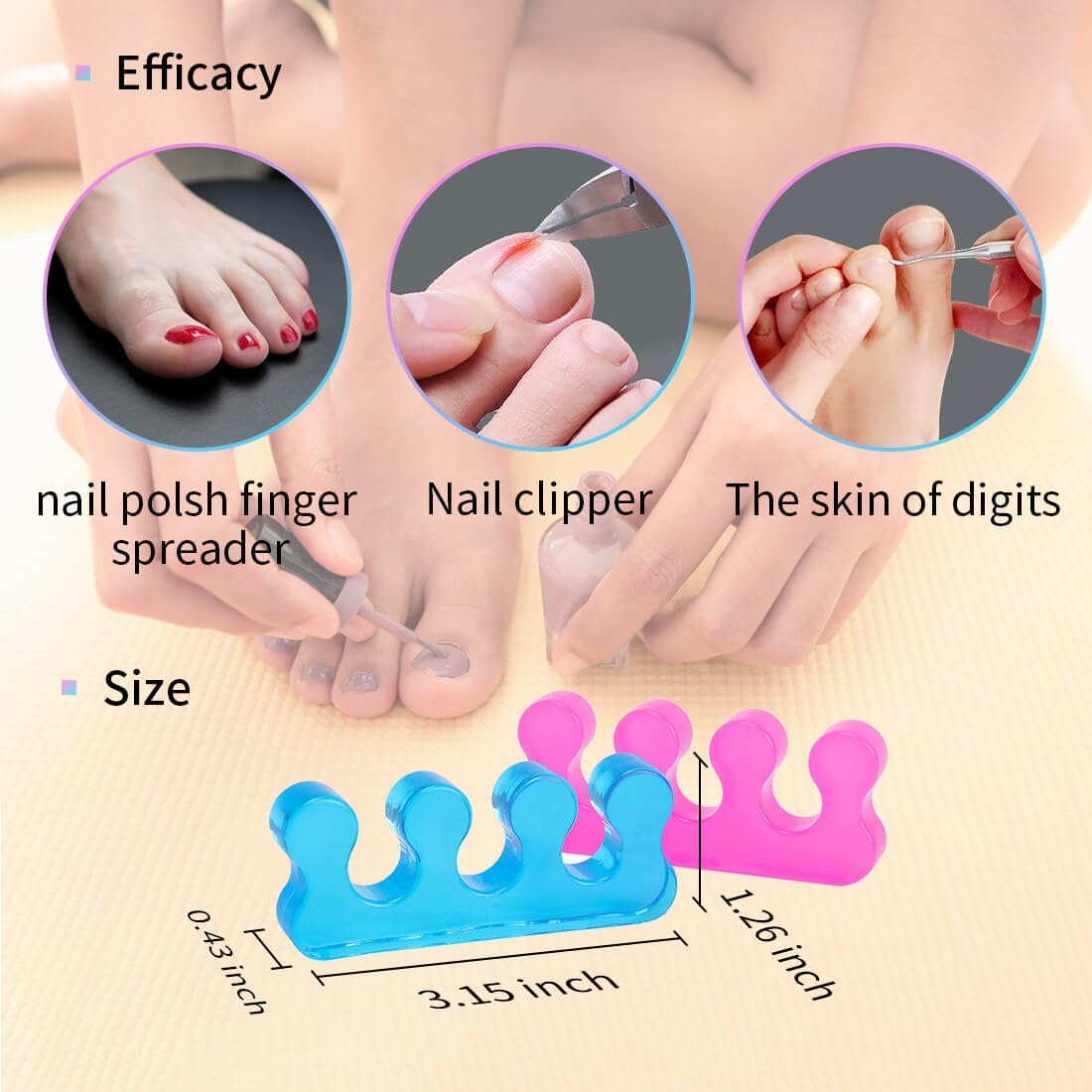SUNFATT Toe Separators for Women,Toe Spacers for Women,Repeatable Washable Toe Separators,Toe Separators for Nail Polish Application,Soft Gel Pedicure Tools.-BrightBean Baby