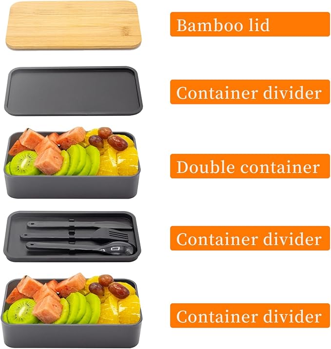 Bento Box Adult Lunch Box with lunch bag, Japanese Stackable Lunch Box Containers for Adult, Bento lunch Box with Dividers Black