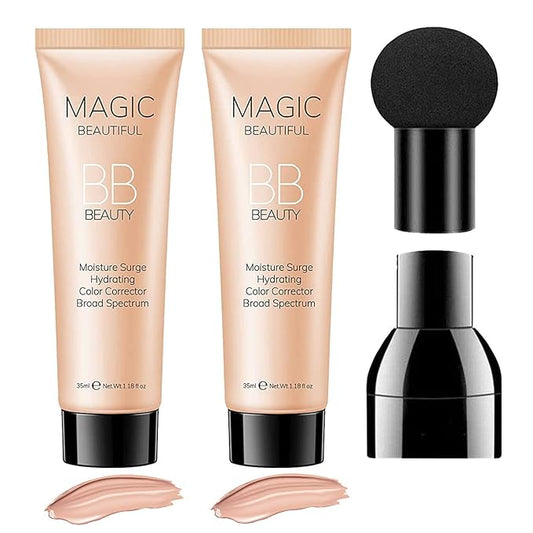 2 Pcs BB Cream Full Coverage Foundation,Hydrating Natural Flawless Concealer, Clean Nude Makeup Base,Color Correcting Oil-Free BB Cream(light skin tone)-BrightBean Baby