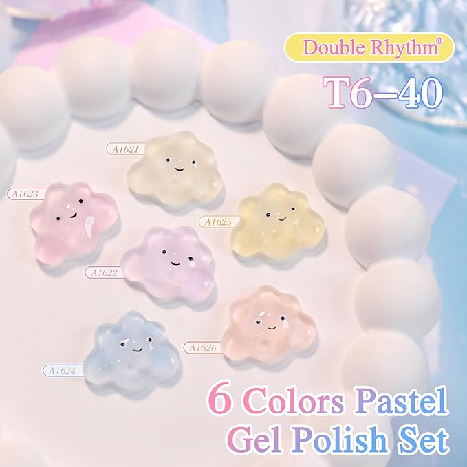 Double Rhythm 6 Pcs 15 ML Gel Polish Set Same Color Same Bottle Soak Off Gel Polish Kit Nail Art Manicure Salon DIY at Home for Women (Jelly Blue Purple Nude Pink-T6-40)-BrightBean Baby