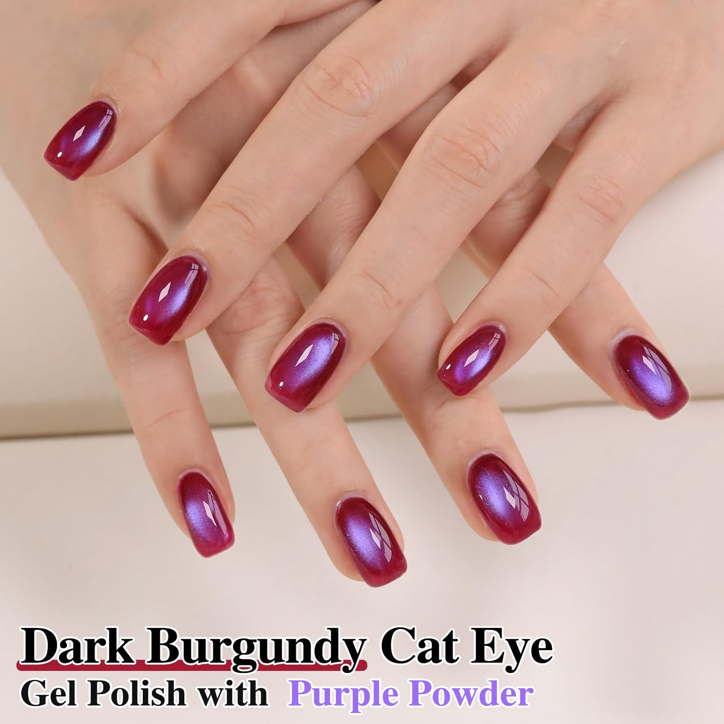 Double Rhythm Jelly Glass Cat Eye Gel Polish with Magnet 15ML Holographic Glitter Shimmer Translucent Sheer Color Magnetic Nail Polish Salon DIY at Home (Burgundy Purple-MC1265)-BrightBean Baby