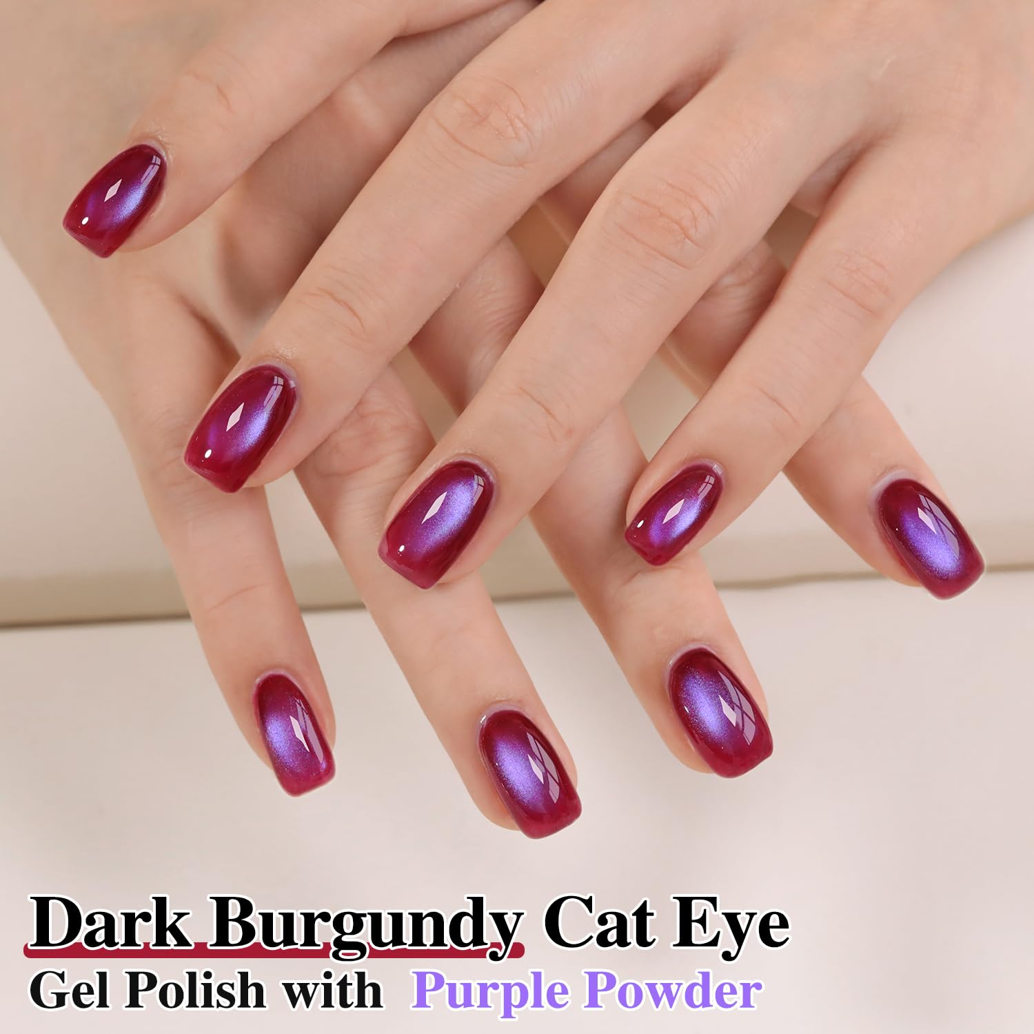 Double Rhythm Jelly Glass Cat Eye Gel Polish with Magnet 15ML Holographic Glitter Shimmer Translucent Sheer Color Magnetic Nail Polish Salon DIY at Home (Burgundy Purple-MC1265)-BrightBean Baby