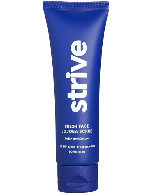 Strive - Fresh Face Jojoba Scrub - Mens Face Scrub, Fragrance Free, Smooth, Clear Skin, Refreshing with Aloe Vera, Centella Asiatica, Hyaluronic Acid & Niacinamide - For All Skin Types - 30 ML-BrightBean Baby