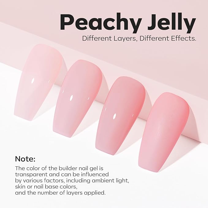 modelones Builder Nail Gel, 8-in-One Jelly Pink Builder, Peachy Pink Rubber Base Gel Polish, LED Lamp Cured Nude Color Base Hardener, Apex Building Strengthener Extension for Girls Home DIY Salon-BrightBean Baby