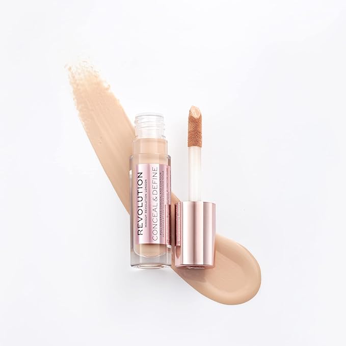 Makeup Revolution Conceal & Define Concealer, Full Coverage Makeup Concealer, Matte Finish & Long Wear, For Fair Skin Tones, Vegan, C5, 4ml-BrightBean Baby