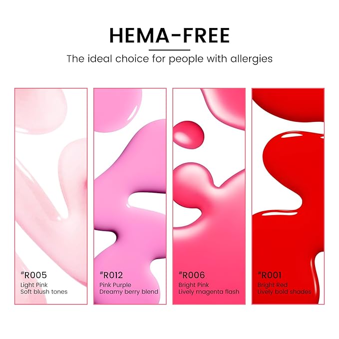 Gel Nail Polish Kit with U V Light, Hema-Free Bright Red Light Baby Pink Violet Pink Summer Gel Polish Set with Base & Top Coat Chrome Nail Powder, 4 Colors Mini Salon Nail Art Starter Gift for Women-BrightBean Baby