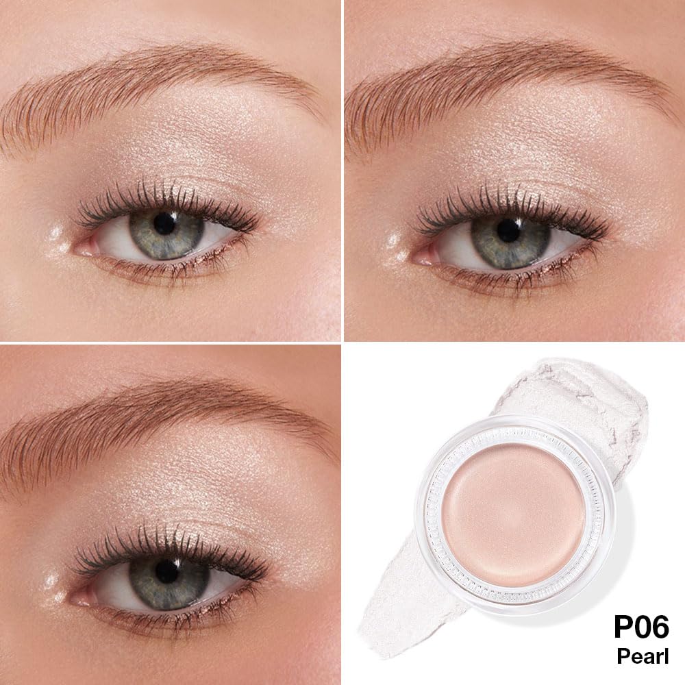 Kaely Single Cream Eyeshadow Pot, Pearl Translucent Eye Shadow for Older Women High Pigmented Waterproof, Natural Eyeshadow Palette Makeup Brightener, sombras en crema para ojos, Blendable, P06-BrightBean Baby