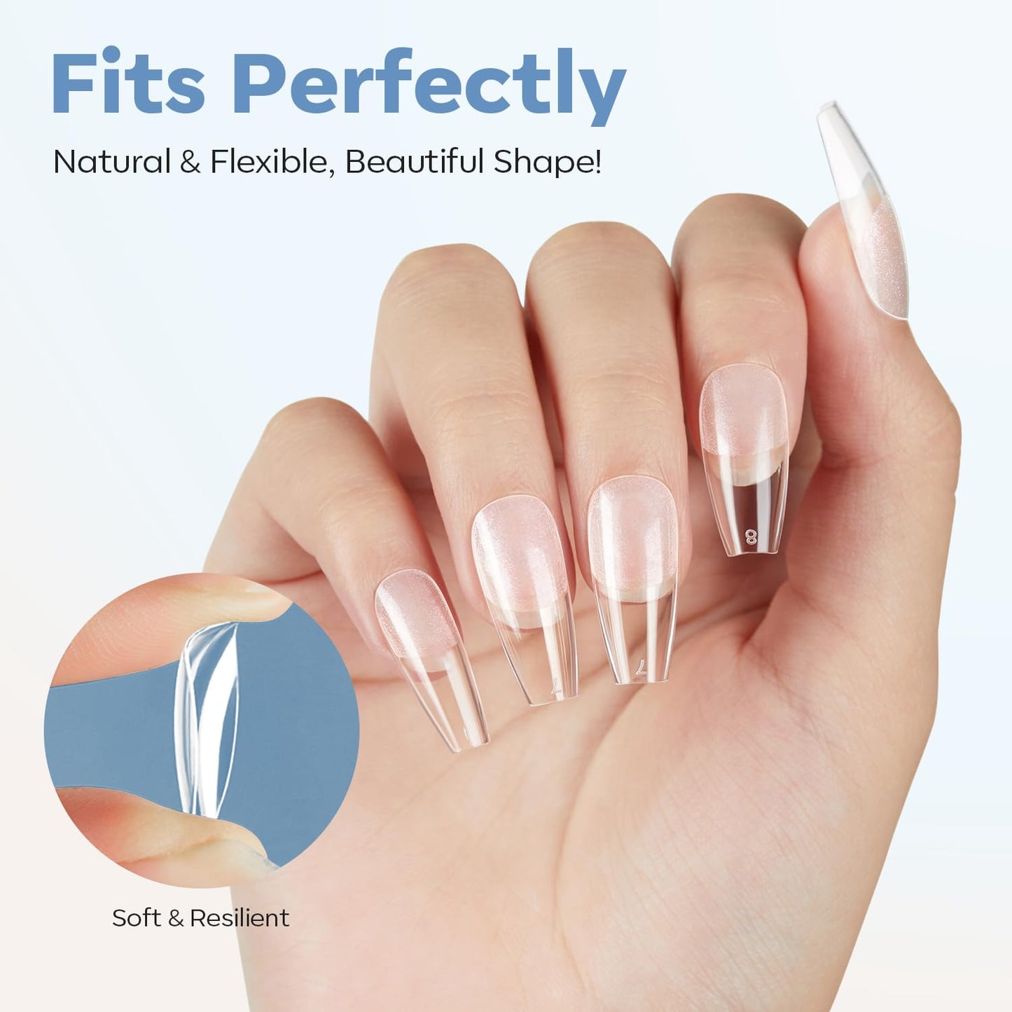 modelones Medium Coffin Nail Tips, Pre-shaped Soft Gel Tips Fake Nails False Acrylic Clear Full Cover Press on Extension Kit Gel Manicure DIY at Home 216PCS 12Sizes-BrightBean Baby