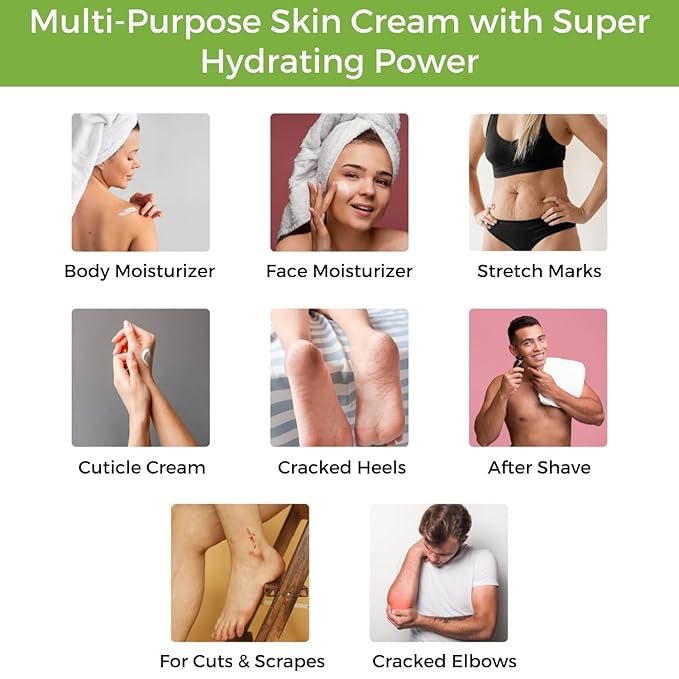 RaGaNaturals Natural Moisturizing Cream - Body & Face Moisturizer for Dry to Very Dry, Sensitive Skin - Unscented Body Cream with Vitamin E & Avocado, Argan Oil - Non-Comedogenic, Fragrance Free -8 Oz-BrightBean Baby