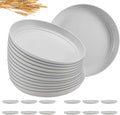 12 Pcs Unbreakable Deep Dessert Plates Set, 8 inch Reusable Plastic Wheat Straw Plates, Microwave and Dishwasher Safe Plate for Kitchen, Lightweight Plate for Dessert, BPA Free, White Gray