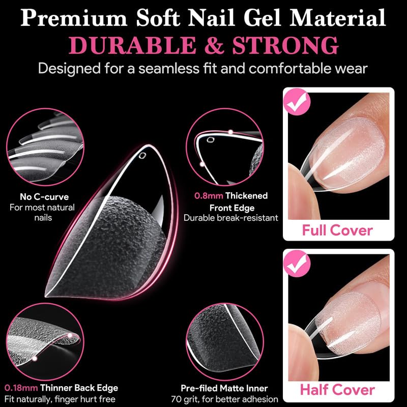Short Water-drop False Nail Tips, 15 Sizes 510 PCS Clear Soft Press On Fake Nail Pre-shaped Half Matte Full Cover Gel Nail Tips Extensions Strong Long Lasting for DIY Beginners & Salon Manicure-BrightBean Baby