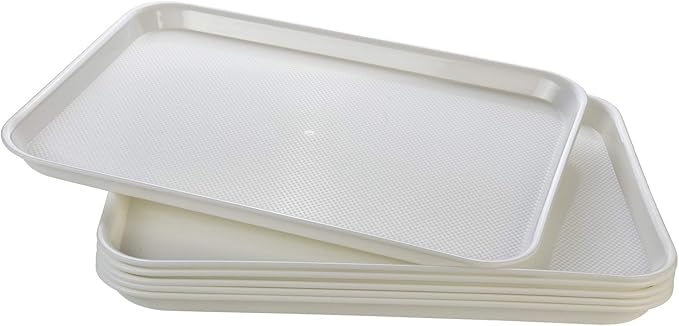 Rectangular Plastic Serving Trays,Fast Food Serving Cafeteria Trays,17"X13",Set of 6(White)