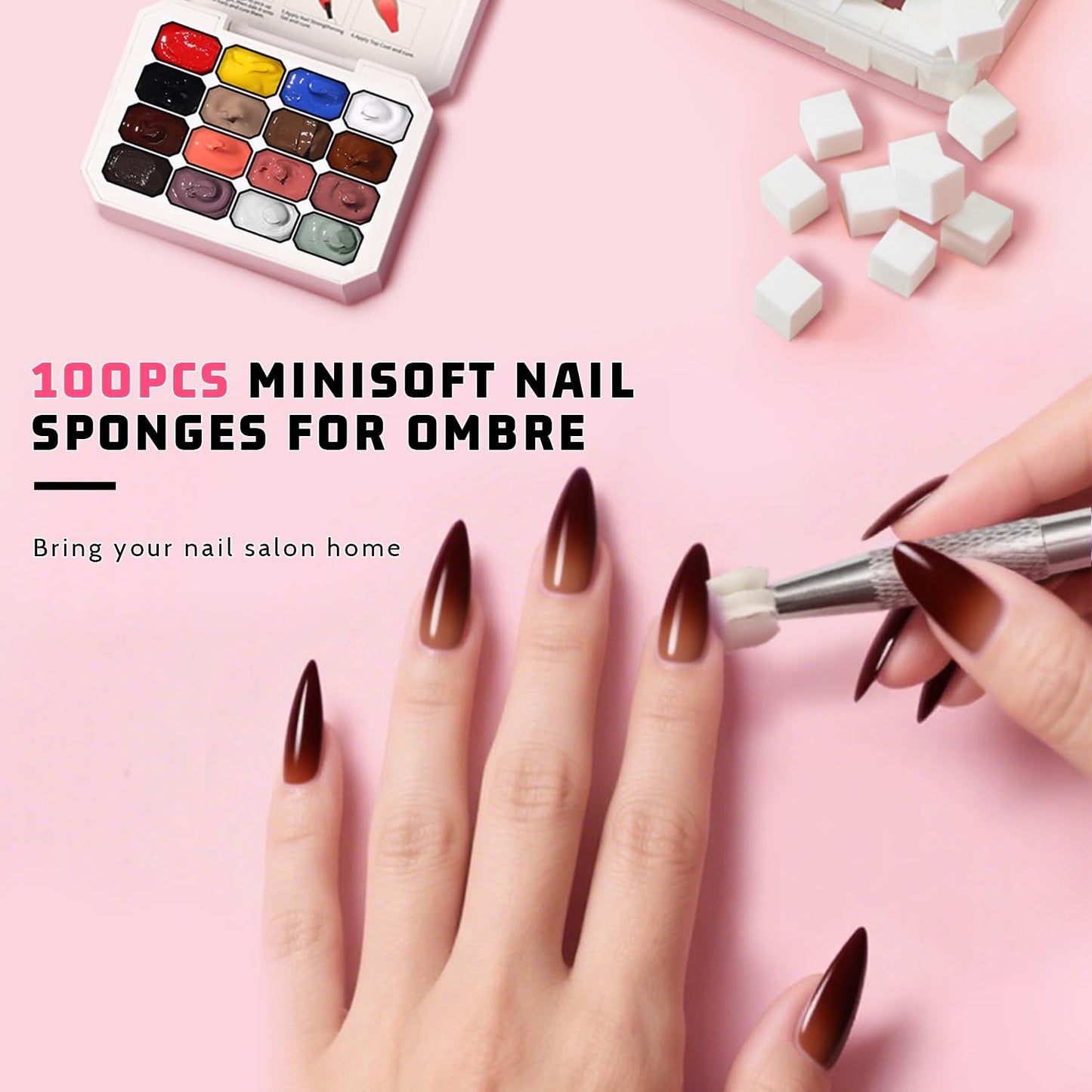 Sponge Pat Paint Nail Gel, Ombre Nails Gradient Gel Nail Blush Blooming Aura Nails Drawing Stripper Floral Painting DIY Nail Art, No Wipe, UV/LED Curing (16 Colors J)-BrightBean Baby