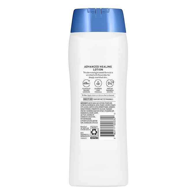 Suave+ Advanced Healing Hand & Body Lotion for Women With Ceramides for Very Dry Skin, Hydrating, Non-Greasy, Allergen-Free Moisturizing Cream, Lightly Scented, 18 FL OZ, 6 Pack-BrightBean Baby