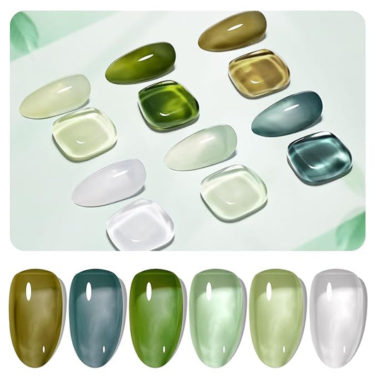 JODSONE Jelly Gel Nail Polish Set of 6 Colors Green Set Need U V Cured for Nail Art Manicure DIY Salon at Home Gift for Women-BrightBean Baby