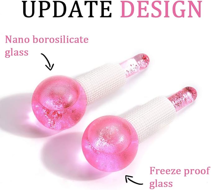 Facial Ice beauty ball- 2PC Globes Pink Facial Roller for Cold or Hot Skin Massagers Globe Durable Quartz Glass for Face and Eye Rollers Reduce Puffiness-BrightBean Baby