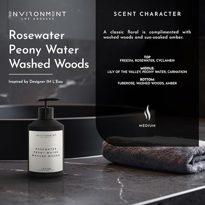 Stone Candles ENVIRONMENT Inspired by Designer Perfume IM L'Eau Lotion, 300ml Luxury Scented (Rosewater | Peony Water | Washed Woods) Bathroom Luxury, Men & Women High-End Body Hand Cream, Dry Skin-BrightBean Baby