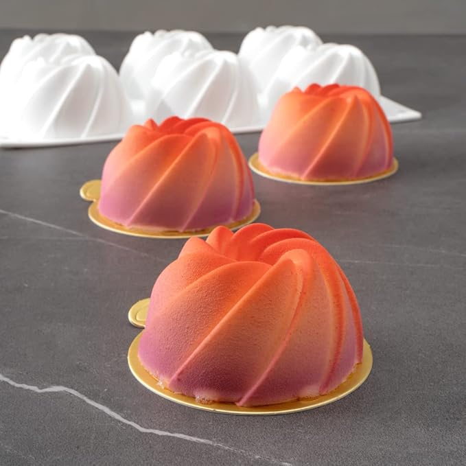 Pastry Tek 6 Cavities Mini Bundt Cake Pans, 10 Oven-Ready Mini Fluted Tube Cake Pans - Flexible, Freezable, White Silicone Baking Molds, Easy Release, For Baking Cupcakes or Donuts - Restaurantware