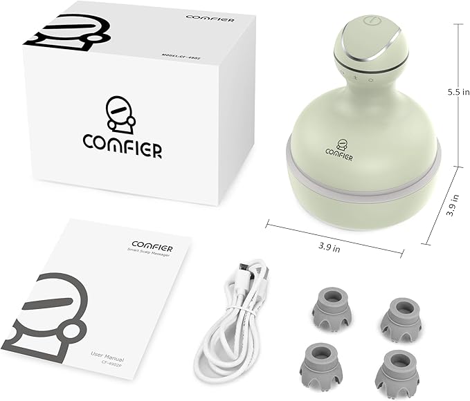 COMFIER Scalp Massager, Electric Head Scratcher, Portable Head Massager for Hair Growth with 84 Silicone Massage Nodes, Dog&Cat Massager, Rechargeable, Waterproof, Gifts for Mom,Dad,Women,Men (Green)-BrightBean Baby