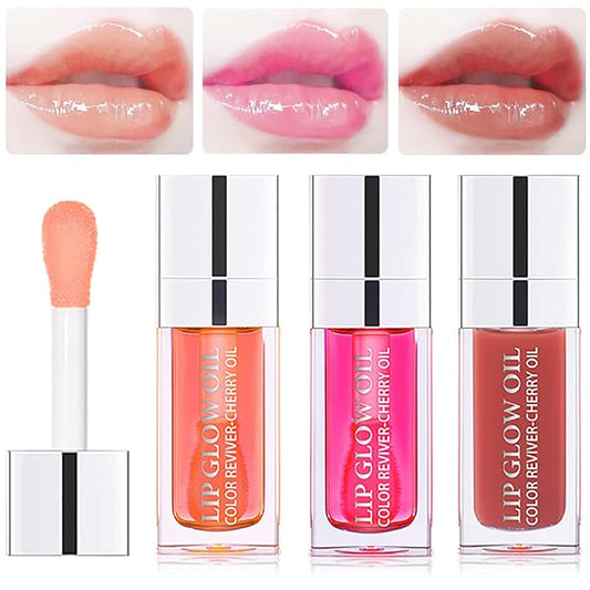 3 Set Lip Oil Hydrating Tinted Lip Balm, Plump Lip Gloss Lip Care Transparent Toot Lip Oil Tinted, Glass Lip Glow Oil Fresh Texture & Non-sticky, Nourishing Repairing Lightening Lip Lines Lip Care Products-BrightBean Baby