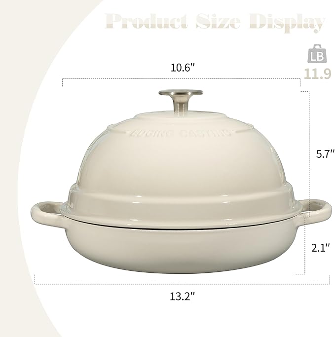 Enameled Cast Iron Dutch Oven Pot with Lid, Round Bread Oven for Homemade Sourdough Bread Baking, 6 Quart, White