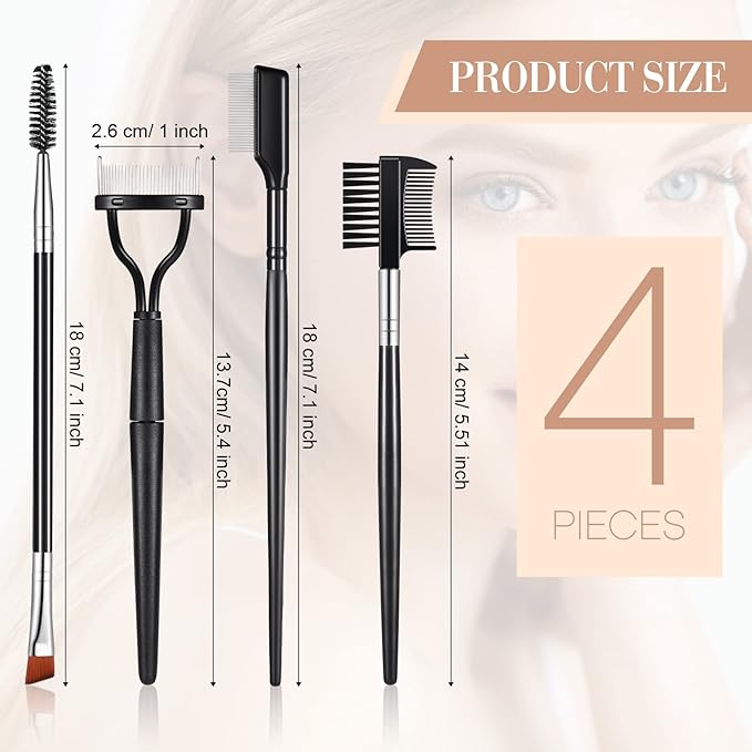 Skyley 4 Pieces Eyebrow Brush Eyelash Separator Brow Comb and Lash Spoolie Professional Eye Makeup Tools Metal Folding Lash Comb Black Double Head Eyelash Brush-BrightBean Baby