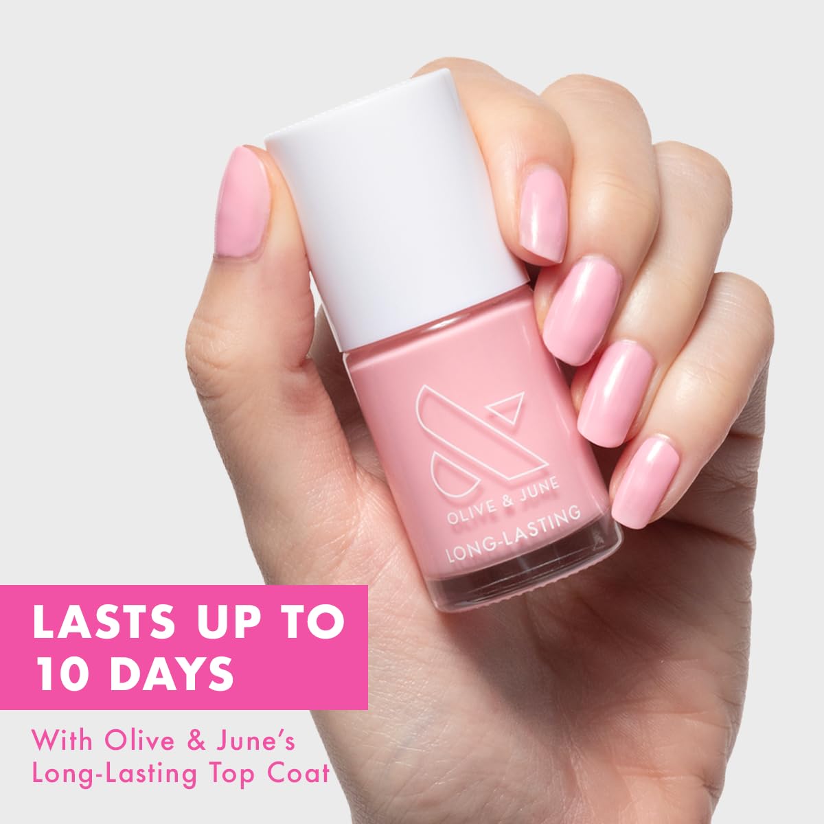 Olive & June Long Lasting Nail Polish | Plump, Gel-Like Finish | No Lamp Needed | Lasts up to 10 days | Salon-Quality at Home | Vegan & Cruelty-Free | Chip-Resistant | Saltwater Taffy | Sheer Pink-BrightBean Baby