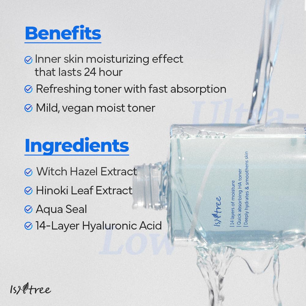 ISNTREE Ultra-Low Molecular Hyaluronic Acid Toner 300ml, 10.14 fl.oz | Korean Skincare | Quick Absorbing | Deep Hydration & Skin Smoothing | Vegan & Fragrance-Free-BrightBean Baby