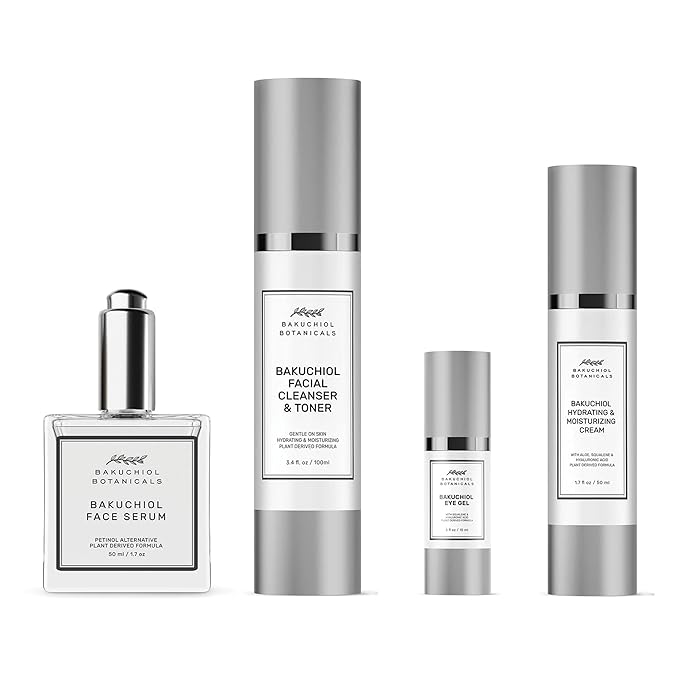 Bakuchol Botanicals Gift Set with Travel Case, Includes Face Serum, Toner & Cleanser All-in-One, Eye Cream, Moisturizer-BrightBean Baby