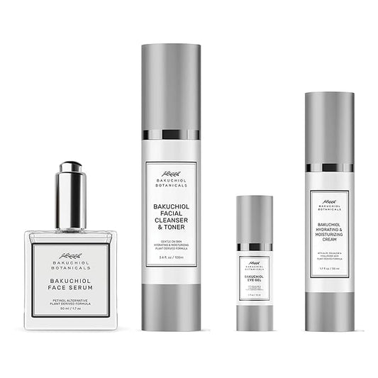 Bakuchol Botanicals Gift Set with Travel Case, Includes Face Serum, Toner & Cleanser All-in-One, Eye Cream, Moisturizer-BrightBean Baby