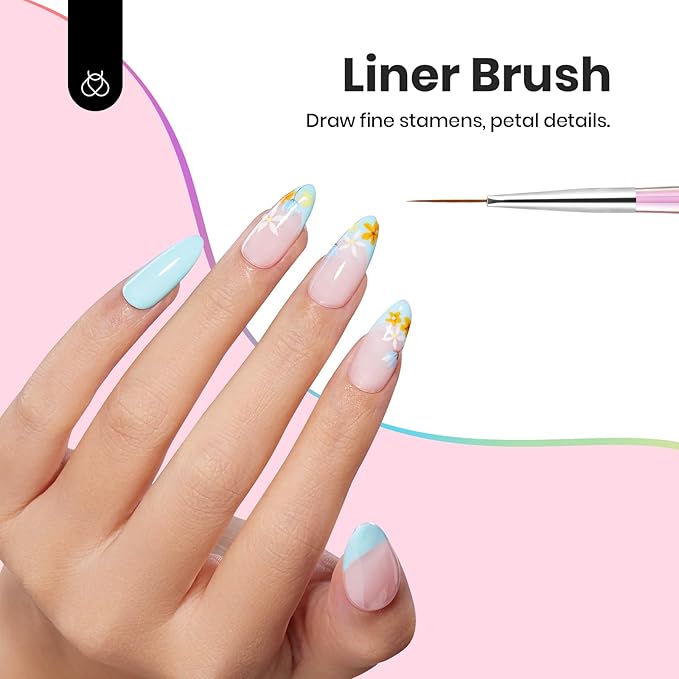 Beetles Nail Art Brushes Set for Gel Polish 3 Pcs Nail Art Design Pen and One White Painting Gel All-in-One Petal Brush Kit Flower DIY with Palette Dotting Manicure Tool Set-BrightBean Baby