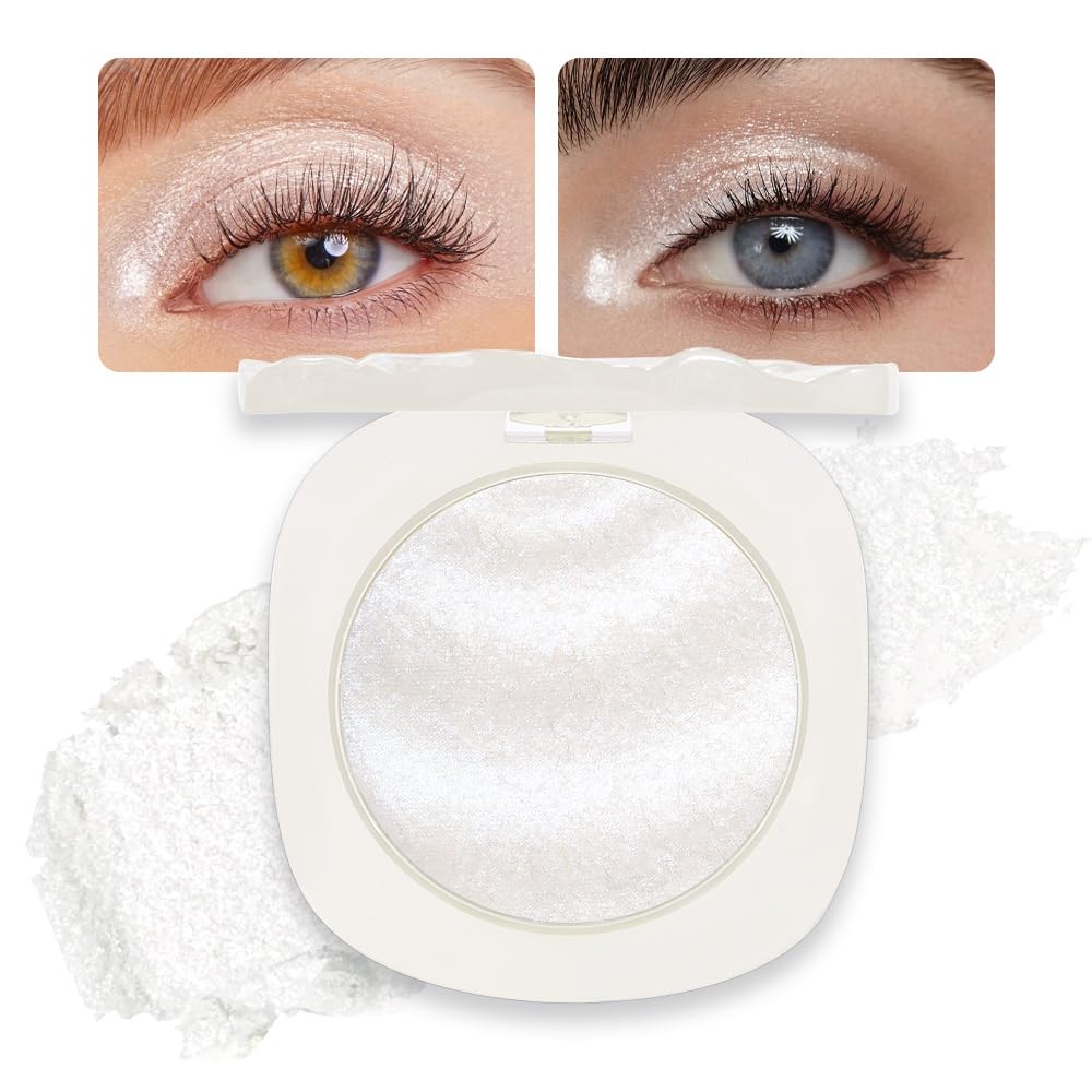 Pearl White Silver Shimmer Glitter Sparkling Monochrome Eyeshadow Palette,Metallic Single Eye Shadow for Older Women,Long Lasting Naturing-Looking Eye Makeup-BrightBean Baby