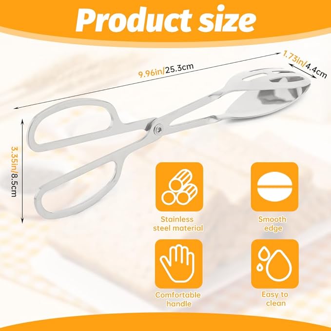 2 Pack Serving Tongs, Buffet Tongs for Kitchen Cooking, 10 Inch Stainless Steel Food Serving Tongs Bread Tongs with Scissor Handles for Salad, Cooking, Catering, Buffet(Silver)