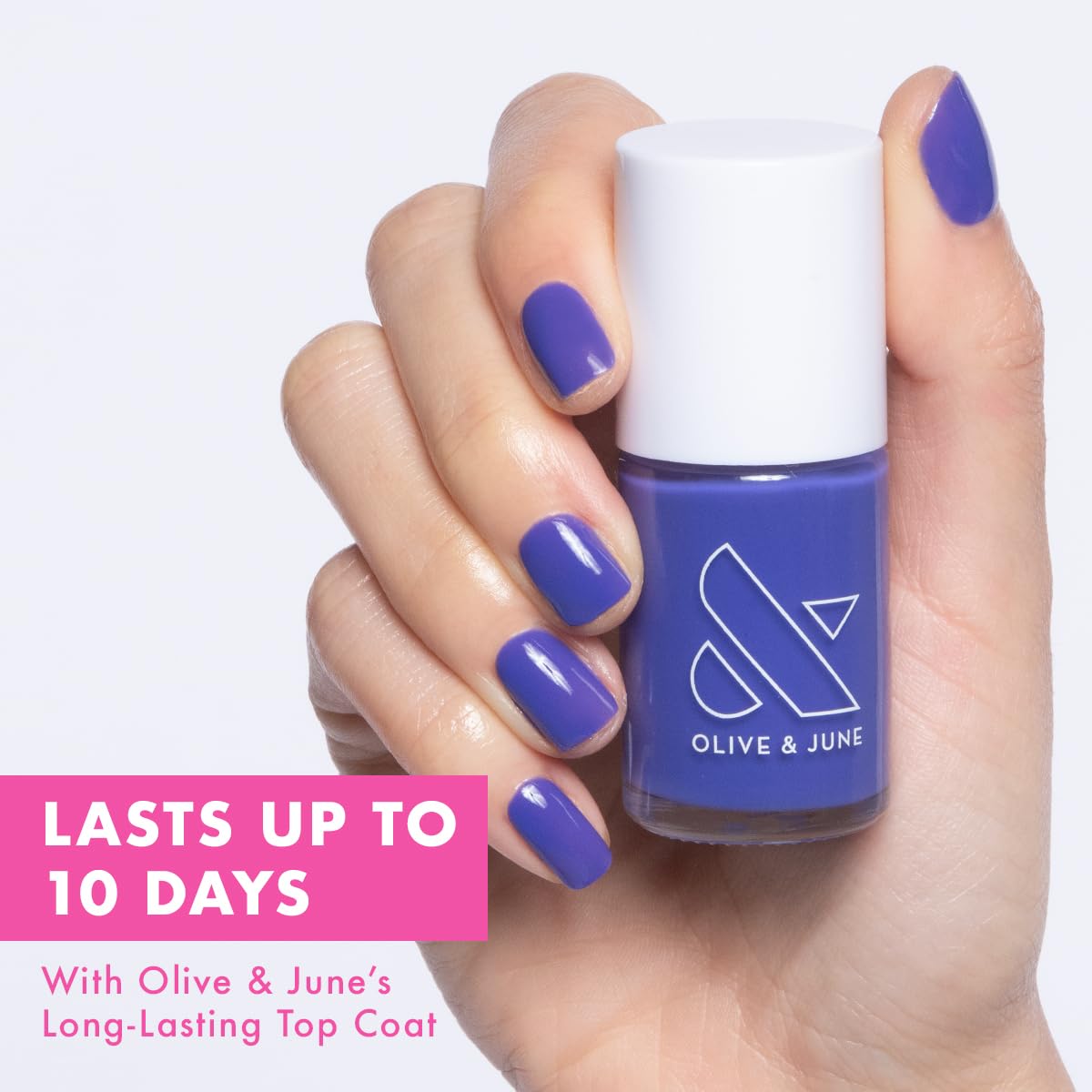 Olive & June Long Lasting Nail Polish | Plump Gel-Like Finish No Lamp Needed | Lasts up to 10 days | Salon-Quality at Home | 15-Free Vegan Cruelty-Free Chip-Resistant Shine | House of O&J Regal Purple-BrightBean Baby