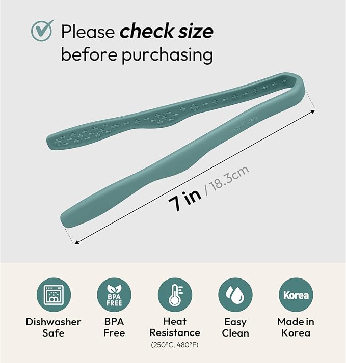 carrotez Mini Silicone Toaster Tongs, Anti-Slip,Non-Scratch Mini Tongs 7inch - Green
