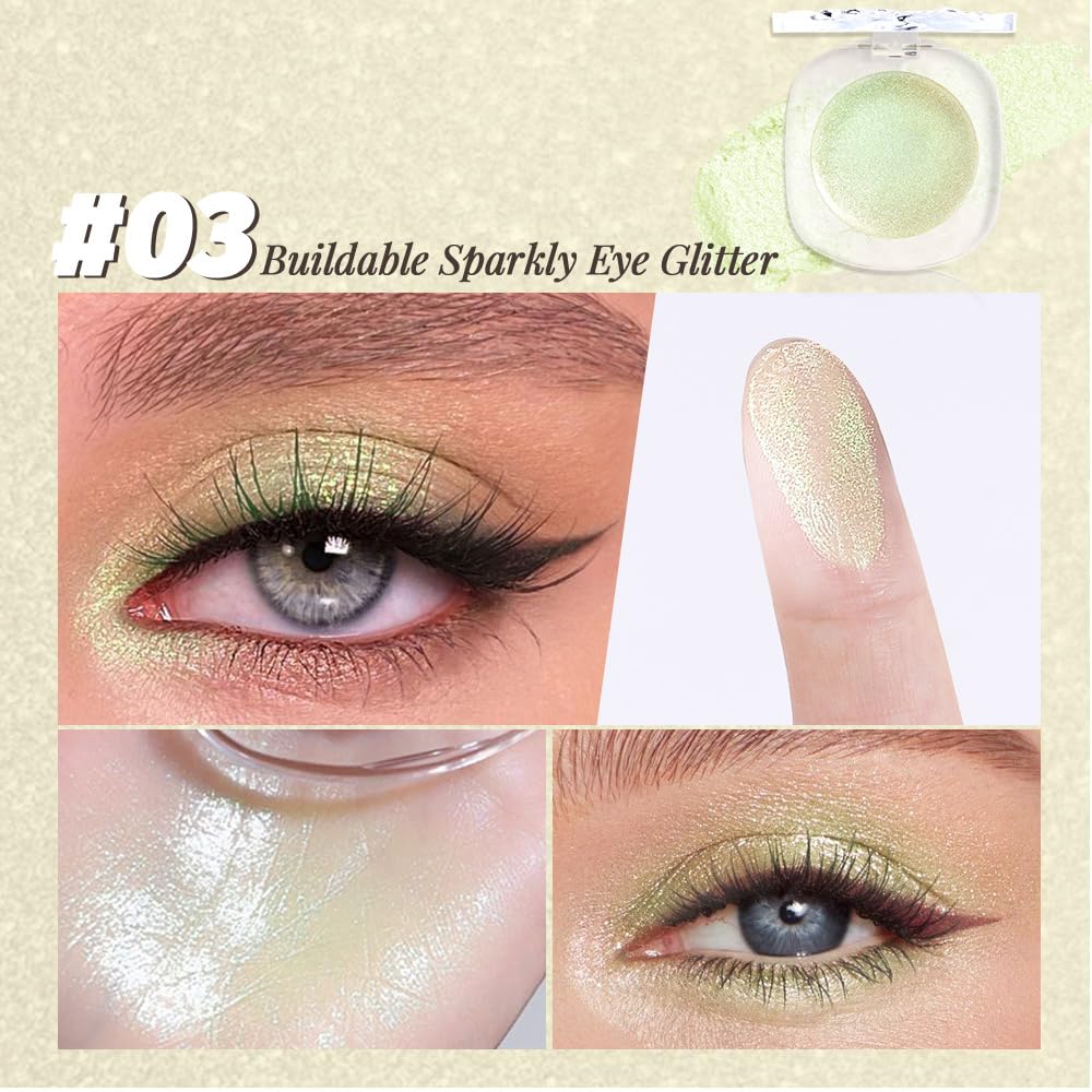 Light Green Cream Glitter Shimmer Metallic Eyeshadow Palette Makeup, Natural Single Mini Instant Holographic Eyeshadow For Women Halloween Birthday Party Wear, Sombras Crema Para Ojos-BrightBean Baby