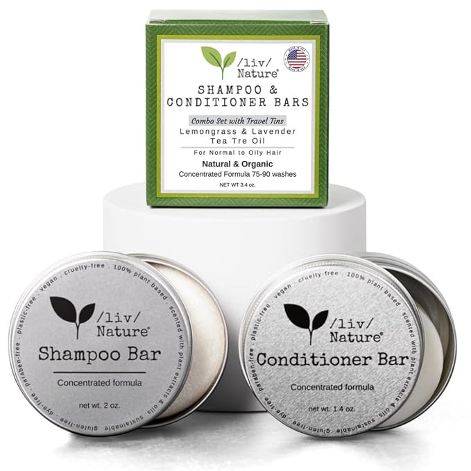 Shampoo Bar and Conditioner with Travel Tins | Lemongrass, Lavender, Tea Tree Oil | Clarifying & Growth | For Oily Hair | USA 2-pk-BrightBean Baby