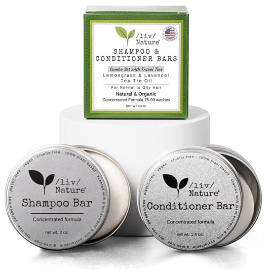 Shampoo Bar and Conditioner with Travel Tins | Lemongrass, Lavender, Tea Tree Oil | Clarifying & Growth | For Oily Hair | USA 2-pk-BrightBean Baby