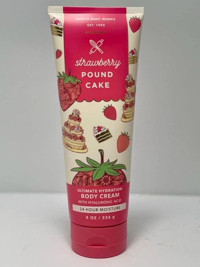 Bath and Body Works Strawberry Pound Cake Ultimate Hydration 24 Hour Body Cream 8 Ounce with Hyaluronic Acid-BrightBean Baby