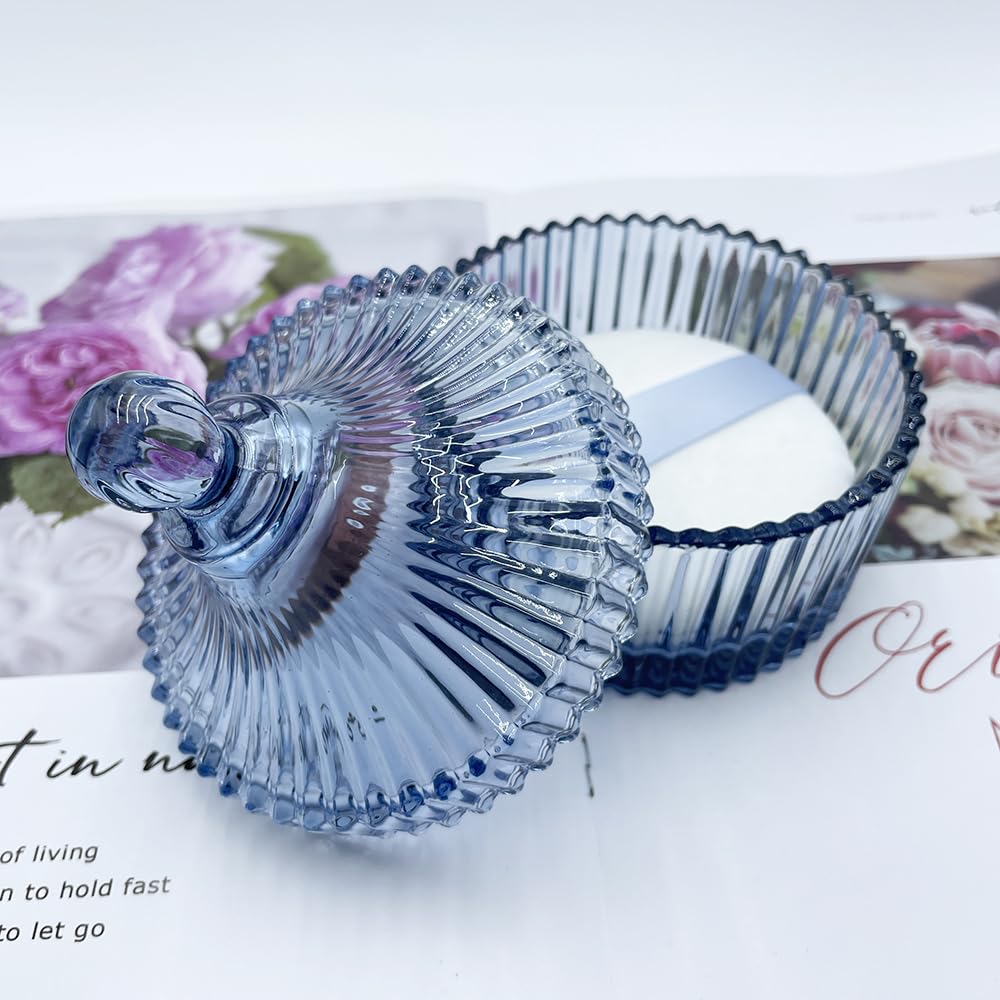 Ultra Soft Powder Puff and Container 3.3" High Density Velvet Dusting Washable Reusable Powder Puff,Body Powder Puff and Glass Jar Holder Loose Powder Box with Puff for Face Makeup(Grey-blue)-BrightBean Baby