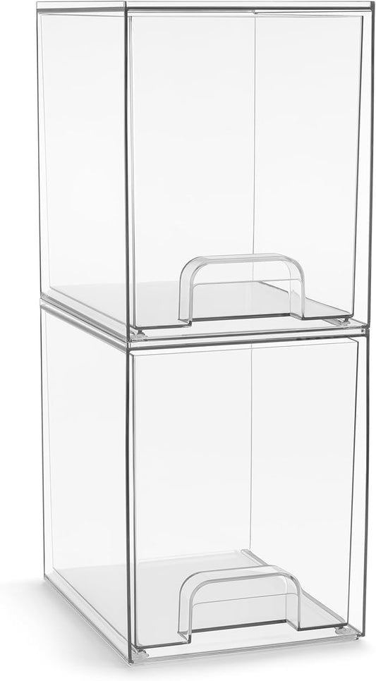 Sorbus Acrylic Storage Containers - 2 Pack, Stackable Storage Bins Set for Bathroom Organization - Clear Acrylic Drawer Organizers - Makeup Case Pull-Out Drawers (7.6’’ Tall)-BrightBean Baby